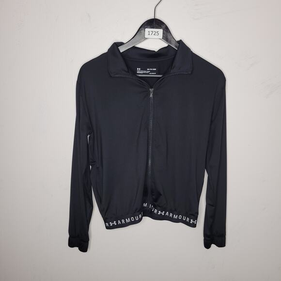Under Armour full Zip Sweatshirt Size XS Black Loose Heatgear Spellout Logo - Picture 1 of 8